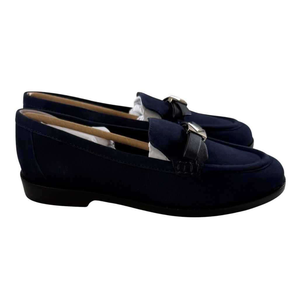 Kate Spade New York Deco Bow Suede Loafer Shoes Navy Blue Womens Size 6B NWB